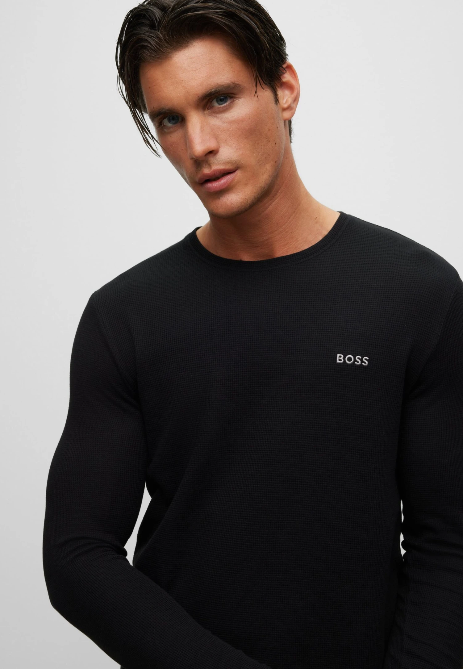 Boss Waffle Ls - Pyjama Top - Black Two 3 Boss Waffle Ls - Pyjama Top - Black Two - Image 3