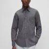 Boss Garment Dyed Popeline Regular Fit Shirt - Formal Shirt - Dark Grey